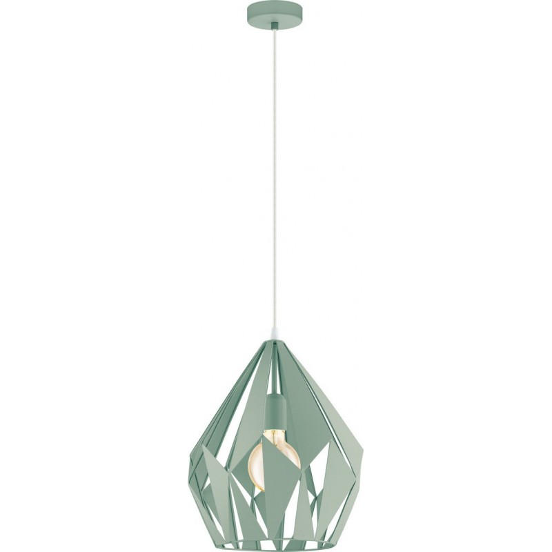 101,95 € Free Shipping | Hanging lamp Eglo Carlton P 60W Pyramidal Shape Ø 31 cm. Living room and dining room. Sophisticated and design Style. Steel. Green and light green Color