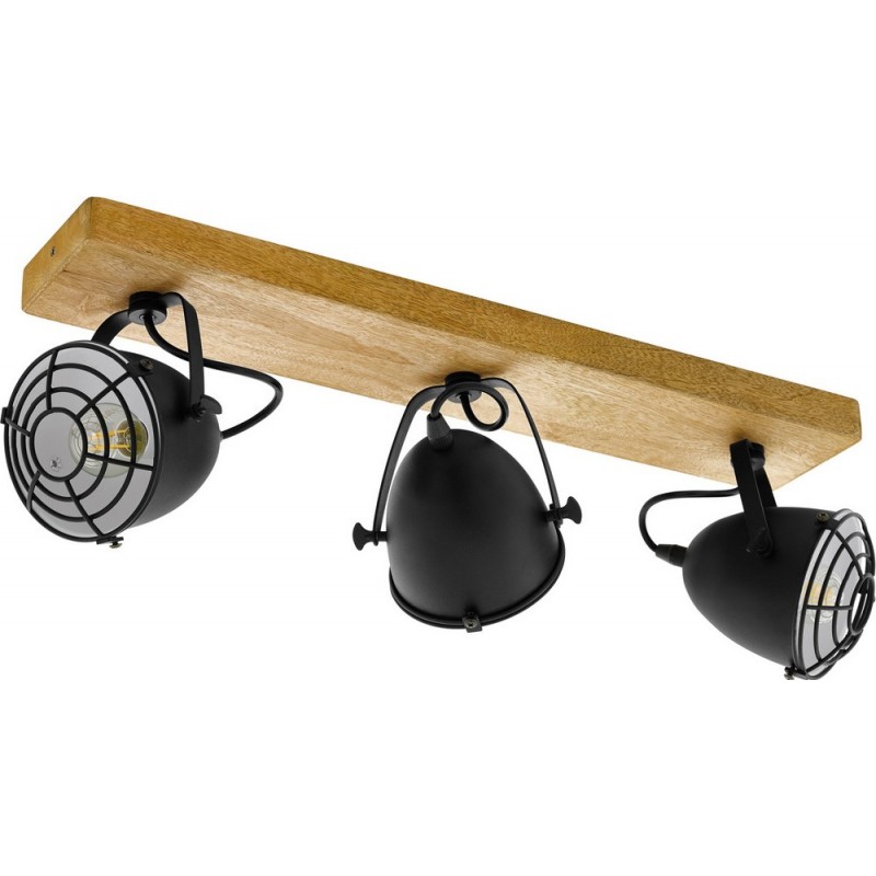 99,95 € Free Shipping | Indoor spotlight Eglo Gatebeck 120W 59×21 cm. Steel and wood. Black and natural Color