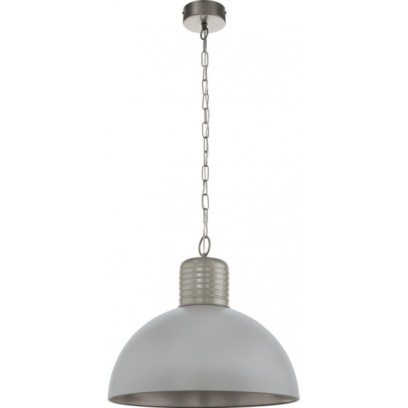 Hanging lamp Eglo Coldridge 60W Conical Shape Ø 53 cm. Living room and dining room. Retro and vintage Style. Steel and aluminum. Gray and pearl gray Color