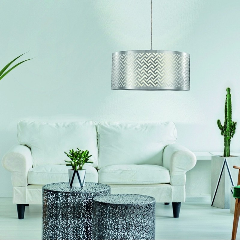 Hanging lamp Eglo Leamington 1 60W Cylindrical Shape Ø 35 cm. Living room and dining room. Sophisticated and design Style. Steel and sheet. Plated chrome, nickel, matt nickel and silver Color