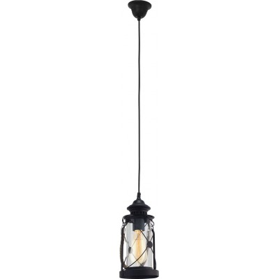 53,95 € Free Shipping | Hanging lamp Eglo Bradford 60W Cylindrical Shape Ø 14 cm. Living room, kitchen and dining room. Retro and vintage Style. Steel and glass. Black Color