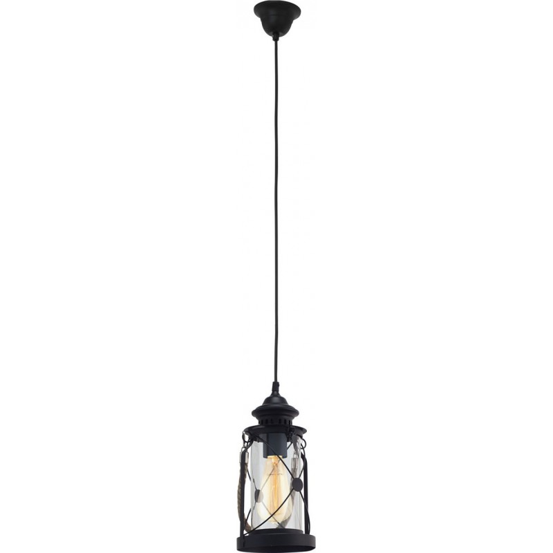 59,95 € Free Shipping | Hanging lamp Eglo Bradford 60W Cylindrical Shape Ø 14 cm. Living room, kitchen and dining room. Retro and vintage Style. Steel and Glass. Black Color
