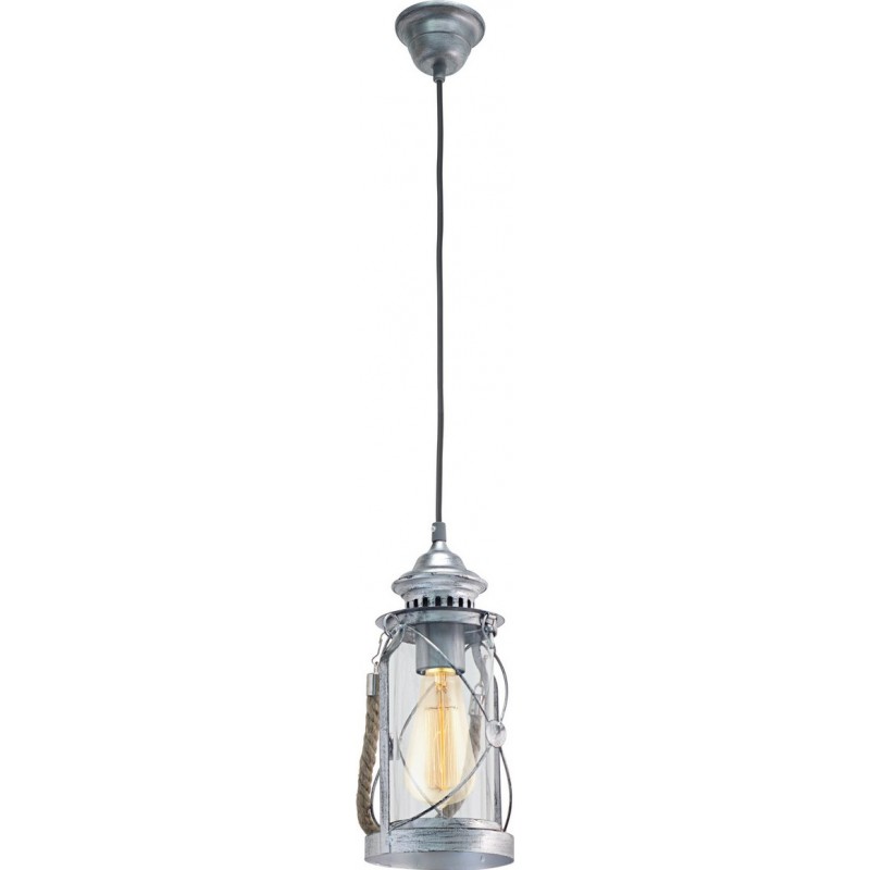 59,95 € Free Shipping | Hanging lamp Eglo Bradford 60W Cylindrical Shape Ø 14 cm. Living room, kitchen and dining room. Retro and vintage Style. Steel and Glass. Silver and antique silver Color