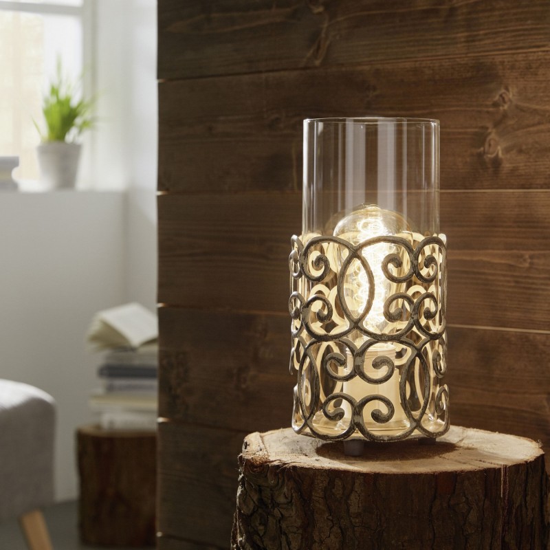 45,95 € Free Shipping | Table lamp Eglo Cardigan 60W Ø 12 cm. Steel and glass. Brown and rustic brown Color