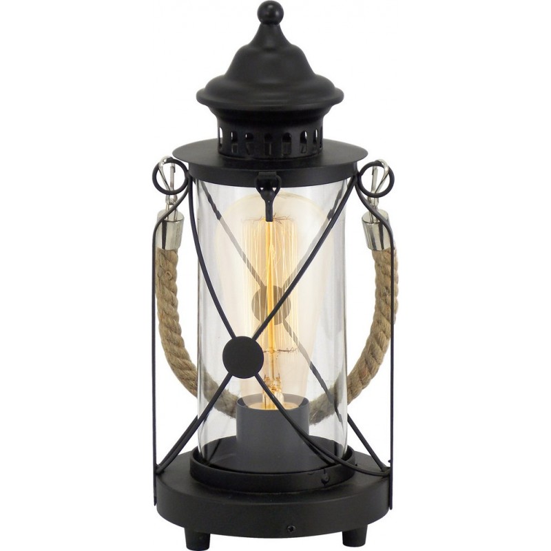 59,95 € Free Shipping | Table lamp Eglo Bradford 60W Ø 14 cm. Steel and Glass. Black Color