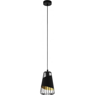 57,95 € Free Shipping | Hanging lamp Eglo Austell 60W Conical Shape Ø 16 cm. Living room and dining room. Retro and vintage Style. Steel and Textile. Golden and black Color