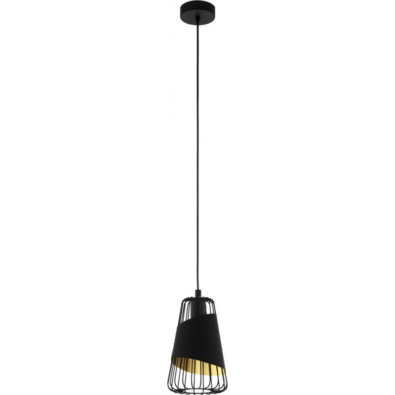 57,95 € Free Shipping | Hanging lamp Eglo Austell 60W Conical Shape Ø 16 cm. Living room and dining room. Retro and vintage Style. Steel and Textile. Golden and black Color