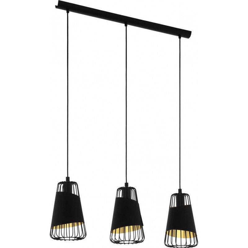 162,95 € Free Shipping | Hanging lamp Eglo Austell 180W Conical Shape 110×77 cm. Living room and dining room. Retro and vintage Style. Steel and Textile. Golden and black Color