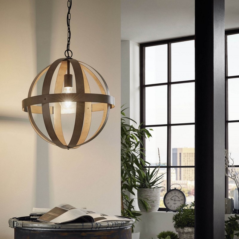 Hanging lamp Eglo Westbury 60W Spherical Shape Ø 45 cm. Living room and dining room. Retro and vintage Style. Steel. Brown and oxide Color