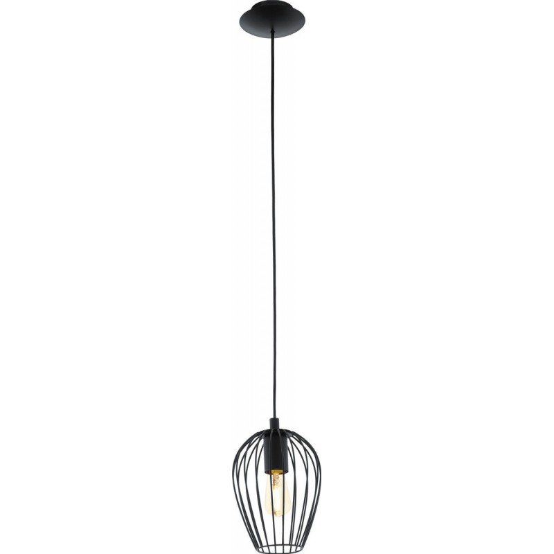 37,95 € Free Shipping | Hanging lamp Eglo Newtown 60W Oval Shape Ø 16 cm. Living room and dining room. Retro and vintage Style. Steel. Black Color