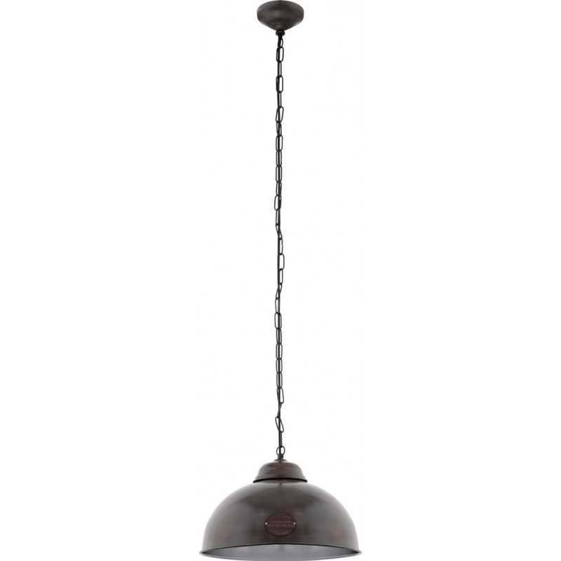 Hanging lamp Eglo Truro 2 60W Conical Shape Ø 36 cm. Living room, kitchen and dining room. Retro and vintage Style. Steel. Brown and antique brown Color