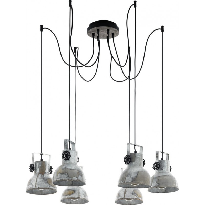 189,95 € Free Shipping | Chandelier Eglo Barnstaple 240W Angular Shape 130×18 cm. Living room and dining room. Retro and vintage Style. Steel and Wood. Brown, rustic brown, black, zinc and old zinc Color