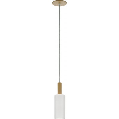Hanging lamp Eglo Oakham 40W Cylindrical Shape Ø 12 cm. Living room and dining room. Retro and vintage Style. Steel, Wood and Glass. White, and brown Color