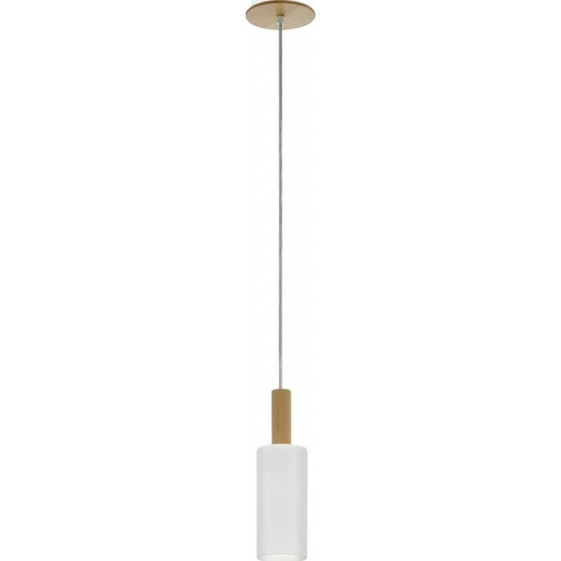 Hanging lamp Eglo Oakham 40W Cylindrical Shape Ø 12 cm. Living room and dining room. Retro and vintage Style. Steel, wood and glass. White, and brown Color