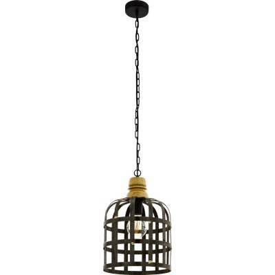 101,95 € Free Shipping | Hanging lamp Eglo Oldcastle 60W Cylindrical Shape Ø 31 cm. Living room and dining room. Retro and vintage Style. Steel and wood. Golden, brown, black and silver Color