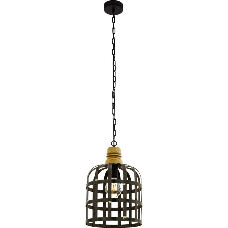 89,95 € Free Shipping | Hanging lamp Eglo Oldcastle 60W Cylindrical Shape Ø 31 cm. Living room and dining room. Retro and vintage Style. Steel and Wood. Golden, brown, black and silver Color