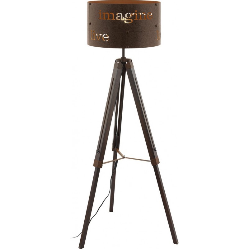 Floor lamp Eglo Coldingham 60W Cylindrical Shape Ø 43 cm. Living room, dining room and bedroom. Retro and vintage Style. Steel and Wood. Brown and oxide Color