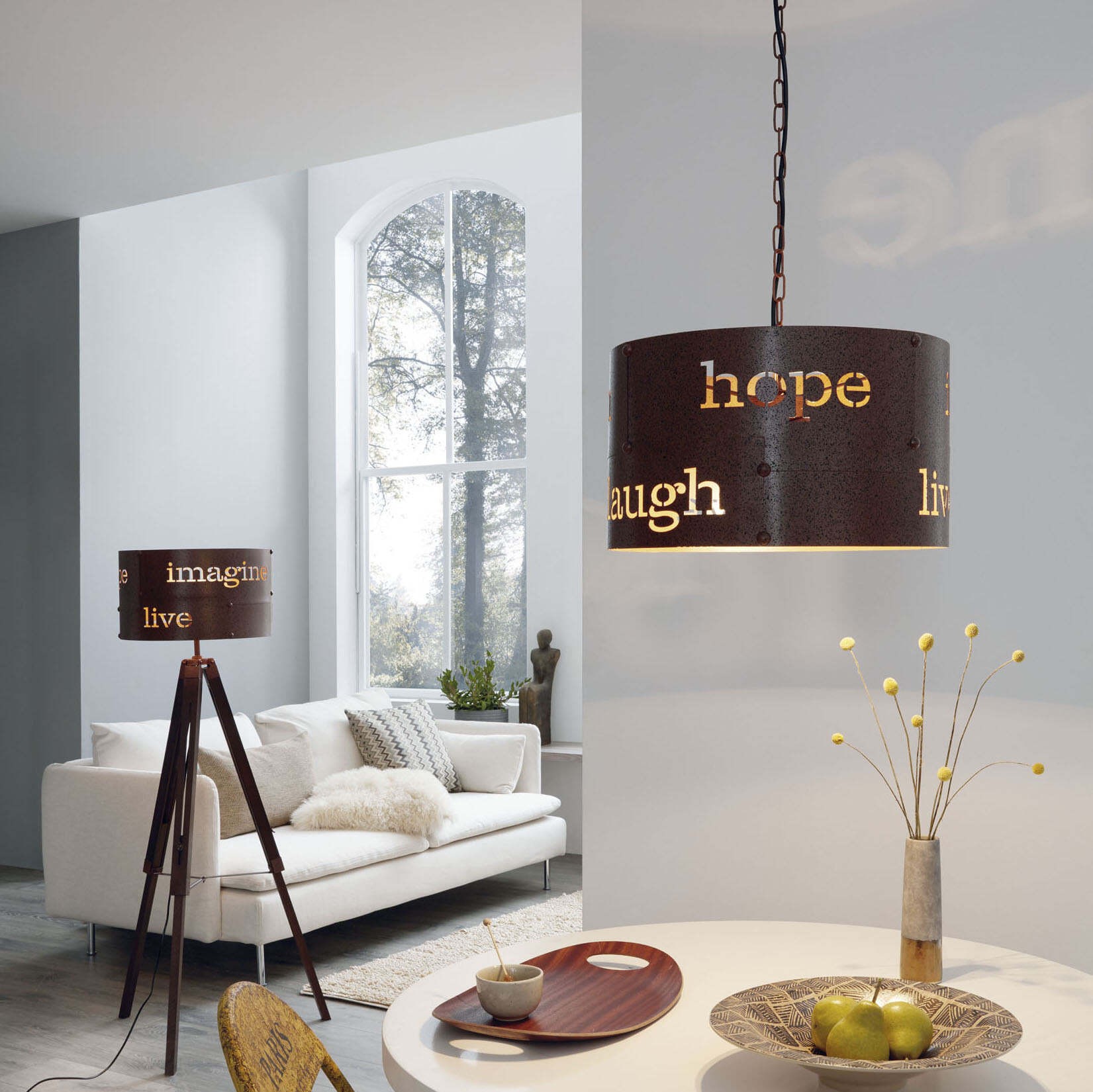 Stehlampe Eglo Coldingham 60W Ø 43 cm. Stahl und holz. Braun und oxid Farbe