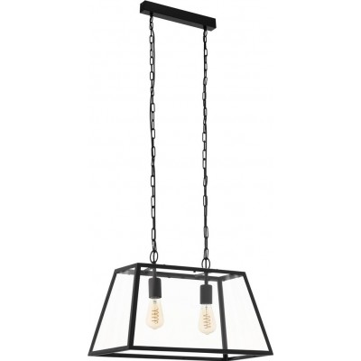 Hanging lamp Eglo Amesbury 1 120W Extended Shape 110×57 cm. Living room and dining room. Retro and vintage Style. Steel and Glass. Black Color