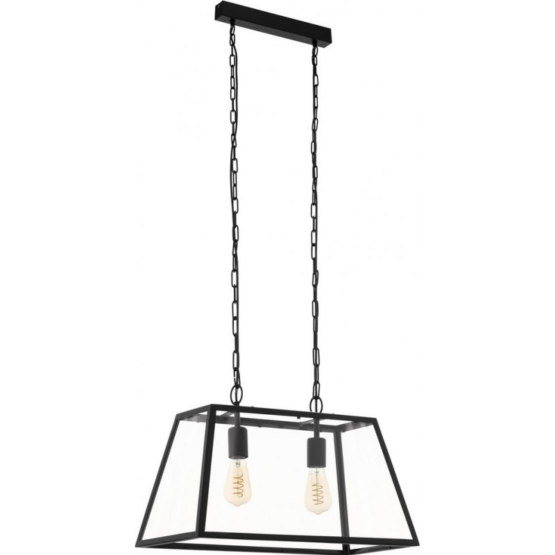 Lampe à suspension Eglo Amesbury 1 120W Façonner Étendue 110×57 cm. Salle et salle à manger. Style rétro et vintage. Acier et Verre. Couleur noir