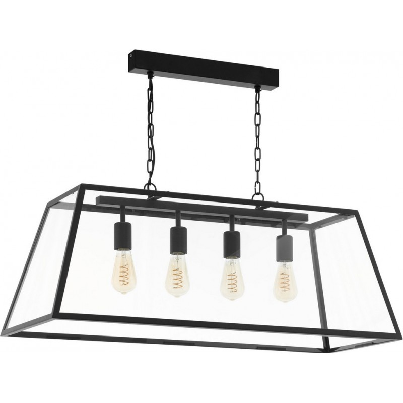 Hanging lamp Eglo France Amesbury 1 240W Extended Shape 110×95 cm. Living room and dining room. Retro and vintage Style. Steel and glass. Black Color