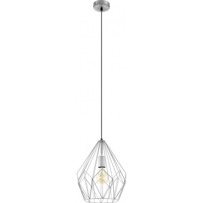 57,95 € Free Shipping | Hanging lamp Eglo Carlton 60W Pyramidal Shape Ø 31 cm. Living room and dining room. Retro and vintage Style. Steel. Silver Color