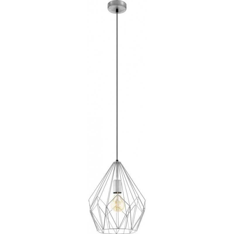 64,95 € Free Shipping | Hanging lamp Eglo Carlton 60W Pyramidal Shape Ø 31 cm. Living room and dining room. Retro and vintage Style. Steel. Silver Color