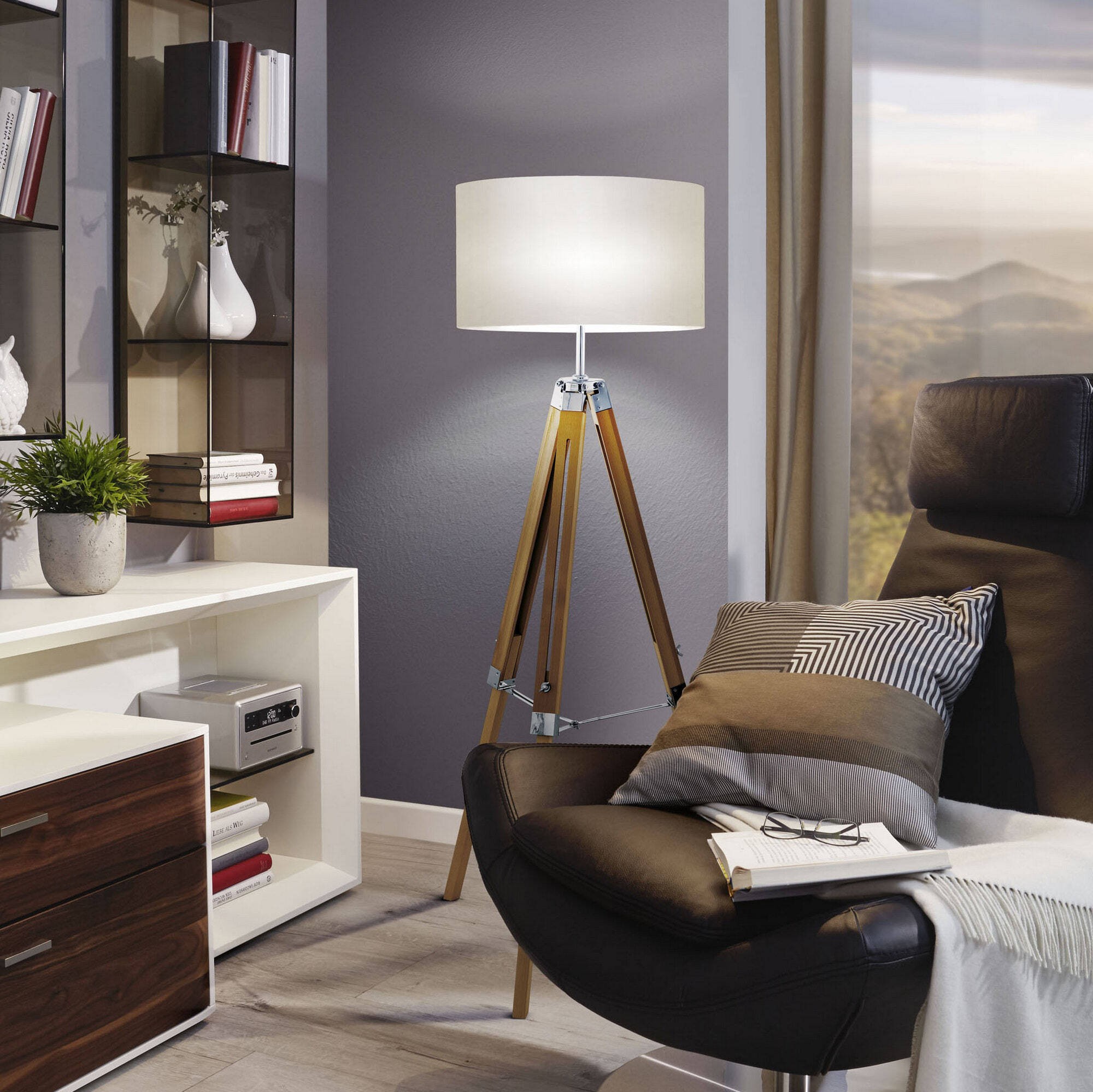 222,95 € Envío gratis | Lámpara de pie Eglo Lantada 60W Ø 45 cm. Acero, madera y textil. Color beige y natural