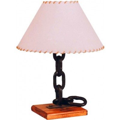 16,95 € Free Shipping | Table lamp Campiluz 40W Conical Shape 38×20 cm. 4 eslabones con pantalla Living room and bedroom. Rustic, retro and vintage Style. Metal casting and wood. Antique brown and black Color