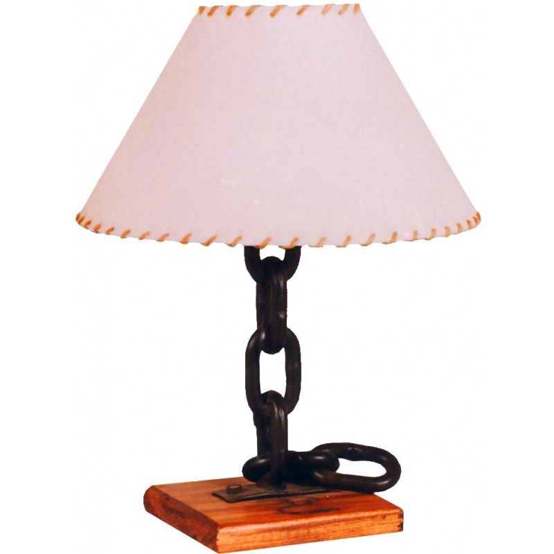 17,95 € Free Shipping | Table lamp Campiluz 40W Conical Shape 38×20 cm. 4 eslabones con pantalla Living room and bedroom. Rustic, retro and vintage Style. Metal casting and wood. Antique brown and black Color
