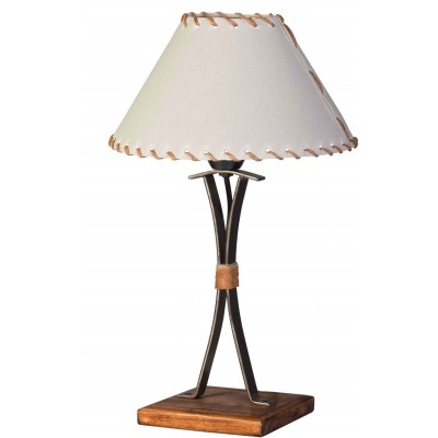 Table lamp Campiluz 40W Conical Shape 43×20 cm. Curva Living room and bedroom. Rustic, retro and vintage Style. Metal casting and wood. Antique brown and black Color