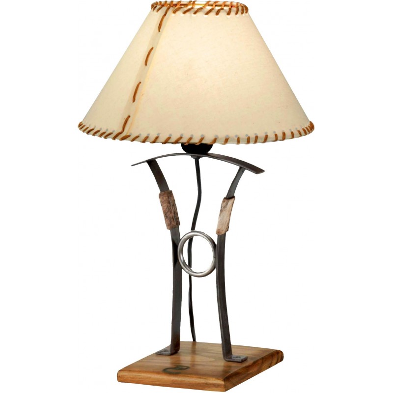 22,95 € Free Shipping | Table lamp Campiluz 40W Conical Shape 43×20 cm. Curva con anillo Living room and bedroom. Rustic, retro and vintage Style. Metal casting and wood. Antique brown and black Color