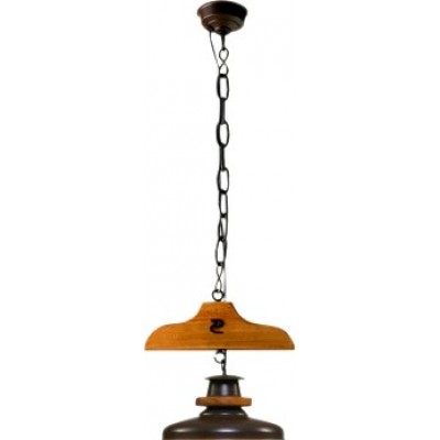 67,95 € Free Shipping | Hanging lamp Campiluz 40W Conical Shape 90×28 cm. Percha con campana Living room, dining room and bedroom. Rustic, retro and vintage Style. Metal casting and Wood. Antique brown and black Color
