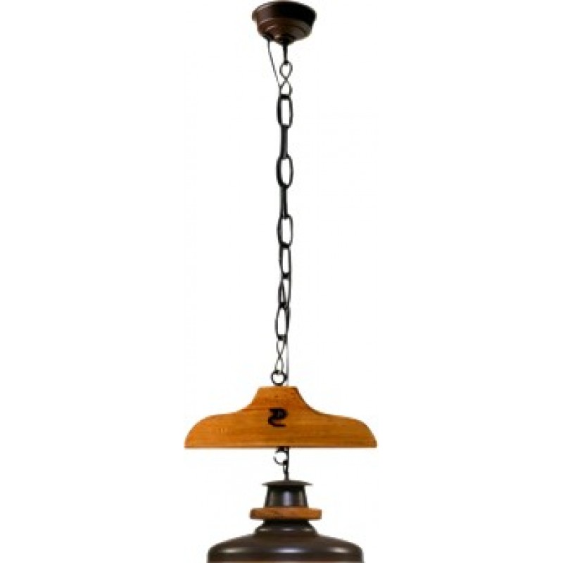 67,95 € Free Shipping | Hanging lamp Campiluz 40W Conical Shape 90×28 cm. Percha con campana Living room, dining room and bedroom. Rustic, retro and vintage Style. Metal casting and wood. Antique brown and black Color