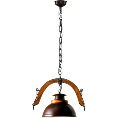 Hanging lamp Campiluz 40W Spherical Shape 90×45 cm. Doble yuguillo con campana Living room, dining room and bedroom. Rustic, retro and vintage Style. Metal casting and wood. Antique brown and black Color