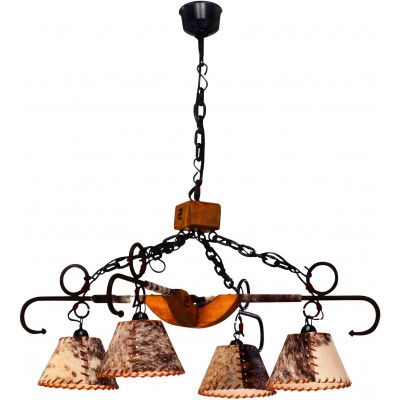 112,95 € Free Shipping | Chandelier Campiluz 160W Conical Shape 105×100 cm. Punta de diamante de 4 brazos con pantalla Living room, dining room and bedroom. Rustic, retro and vintage Style. Metal casting and Wood. Antique brown and black Color