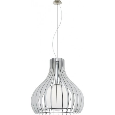222,95 € Free Shipping | Hanging lamp Eglo Tindori Conical Shape Ø 60 cm. Living room and dining room. Sophisticated and design Style. Steel, wood and glass. White, nickel and matt nickel Color