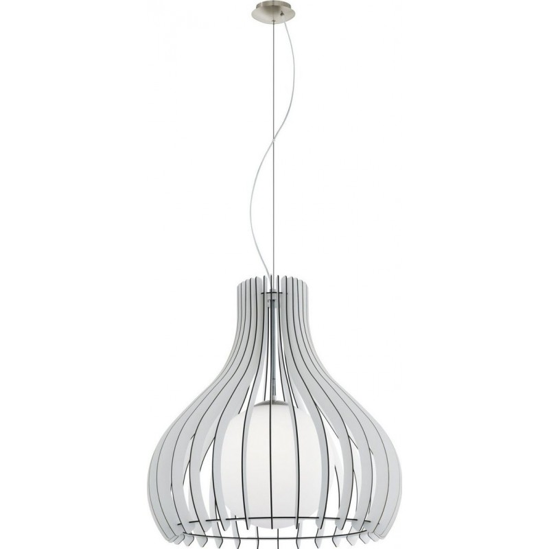 136,95 € Free Shipping | Hanging lamp Eglo Tindori Conical Shape Ø 60 cm. Living room and dining room. Sophisticated and design Style. Steel, wood and glass. White, nickel and matt nickel Color