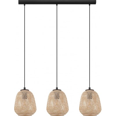 194,95 € Free Shipping | Hanging lamp Eglo Dembleby Extended Shape 110×90 cm. Living room, kitchen and dining room. Retro and vintage Style. Steel and wood. Black and natural Color