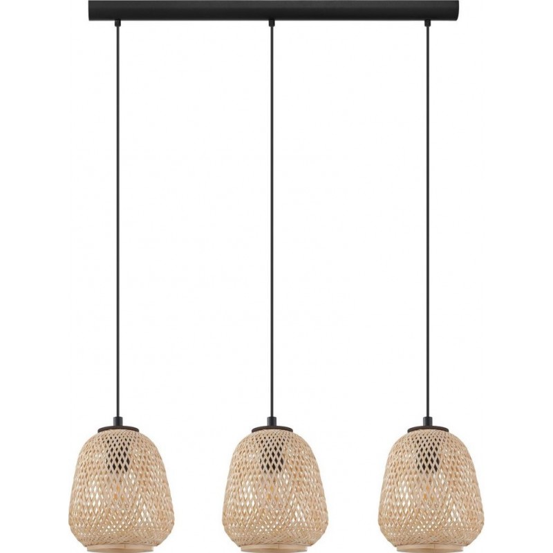 229,95 € Free Shipping | Hanging lamp Eglo Dembleby Extended Shape 110×90 cm. Living room, kitchen and dining room. Retro and vintage Style. Steel and Wood. Black and natural Color
