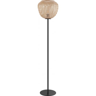 167,95 € Free Shipping | Floor lamp Eglo Dembleby Spherical Shape Ø 32 cm. Living room, dining room and bedroom. Rustic, retro and vintage Style. Steel and wood. Black and natural Color