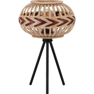 61,95 € Free Shipping | Table lamp Eglo Dondarrion Ø 26 cm. Steel and wood. Black, natural and garnet Color