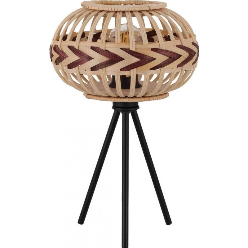 44,95 € Free Shipping | Table lamp Eglo Dondarrion Ø 26 cm. Steel and Wood. Black, natural and garnet Color
