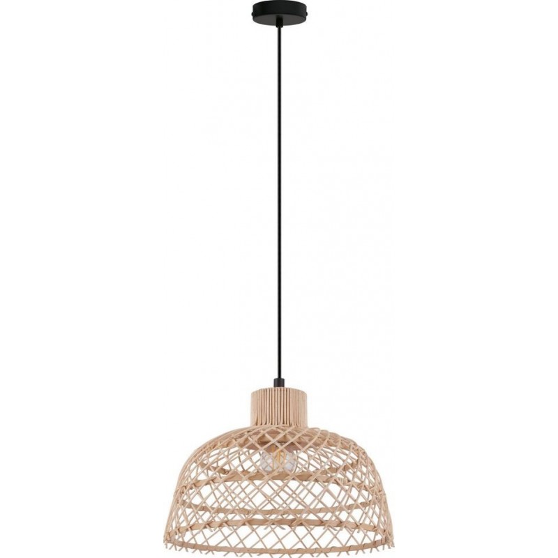 103,95 € Free Shipping | Hanging lamp Eglo Ausnby Conical Shape Ø 37 cm. Living room, kitchen and dining room. Retro and vintage Style. Steel and Wood. Black and natural Color