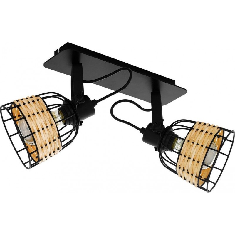 59,95 € Free Shipping | Indoor spotlight Eglo Anwick 1 Extended Shape 48×24 cm. Living room, dining room and bedroom. Vintage Style. Steel and Rattan. Black and natural Color