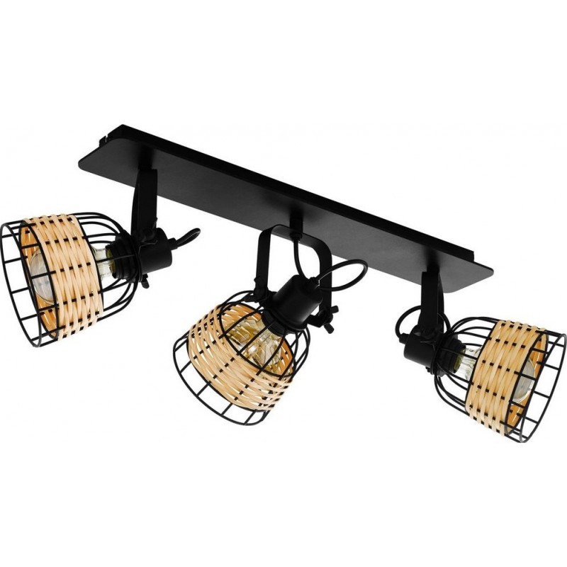 88,95 € Free Shipping | Indoor spotlight Eglo Anwick 1 Extended Shape 67×24 cm. Living room, dining room and bedroom. Vintage Style. Steel and Rattan. Black and natural Color