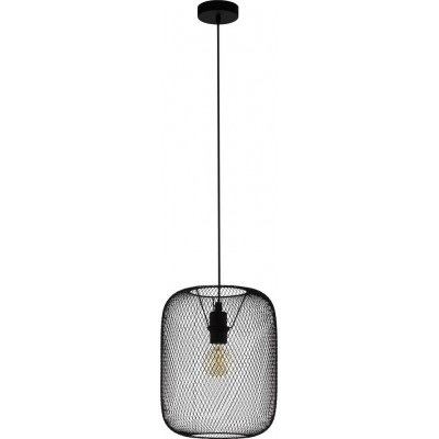 85,95 € Free Shipping | Hanging lamp Eglo Wrington Cylindrical Shape Ø 30 cm. Living room and dining room. Retro and vintage Style. Steel. Black Color