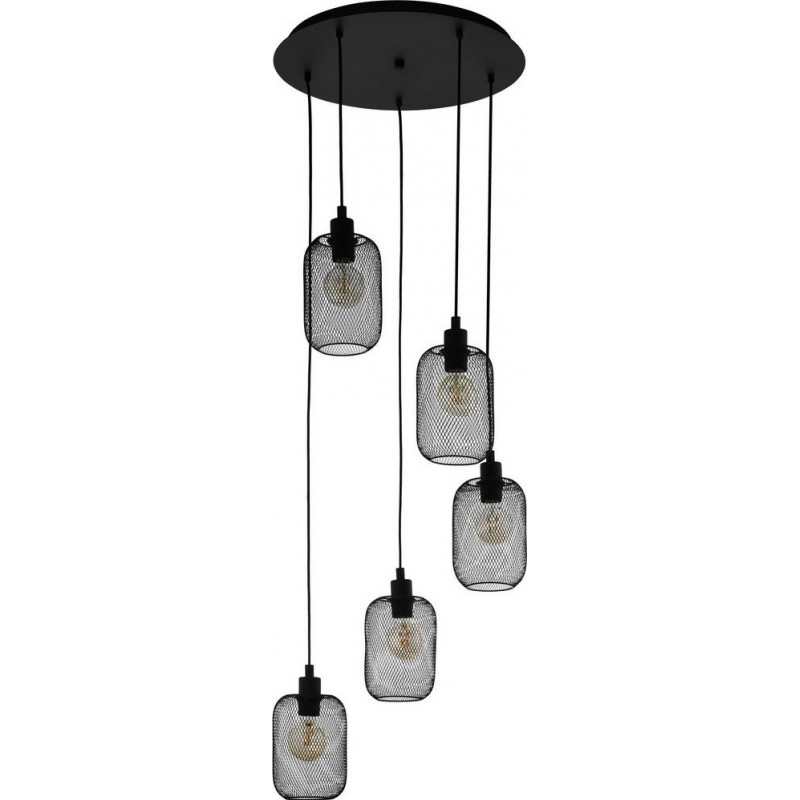 199,95 € Free Shipping | Hanging lamp Eglo Wrington Cylindrical Shape Ø 54 cm. Living room and dining room. Retro and vintage Style. Steel. Black Color