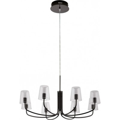 488,95 € Free Shipping | Hanging lamp Eglo Noventa 3000K Warm light. Angular Shape Ø 82 cm. Living room and dining room. Retro and vintage Style. Steel and glass. White, black and nickel Color