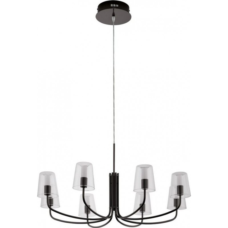 299,95 € Free Shipping | Chandelier Eglo Noventa 3000K Warm light. Angular Shape Ø 82 cm. Living room and dining room. Retro and vintage Style. Steel and Glass. White, black and nickel Color